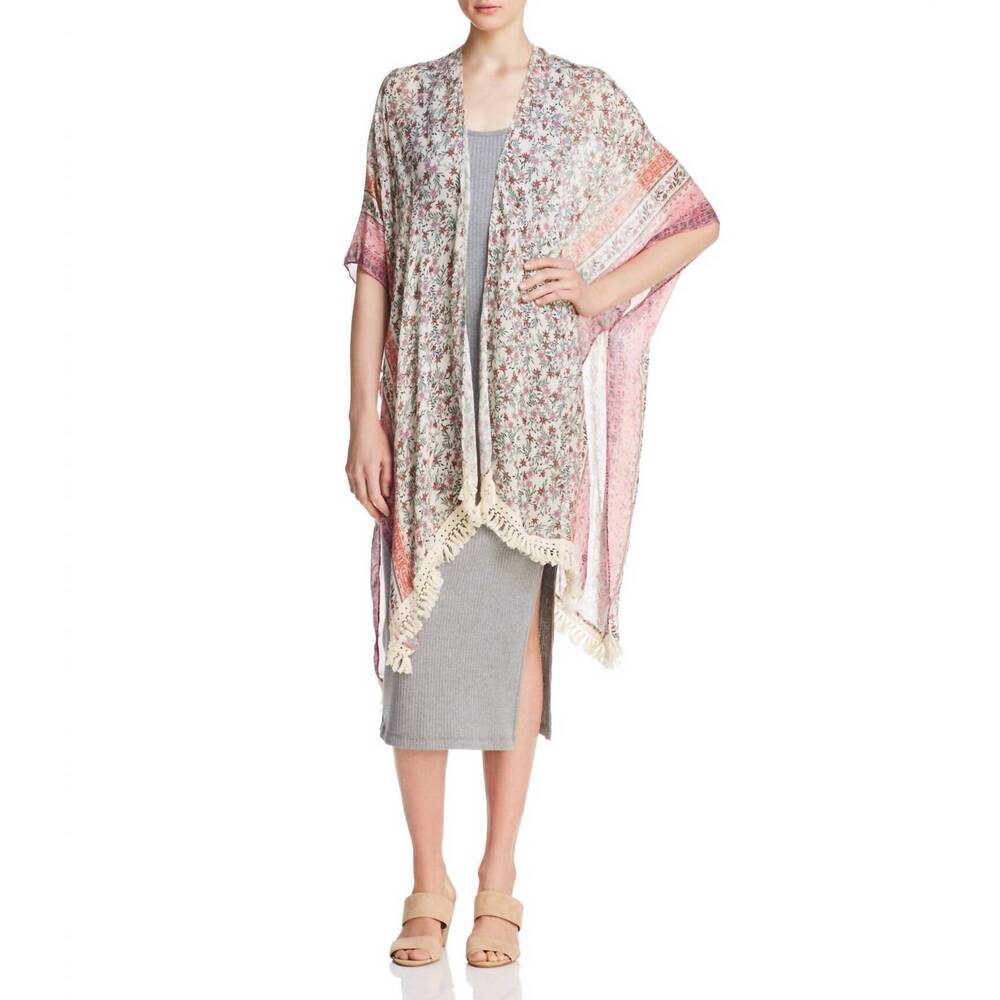 NEW REBECCA MINKOFF women's jasmine floral print ruana sheer wrap in black/ mult